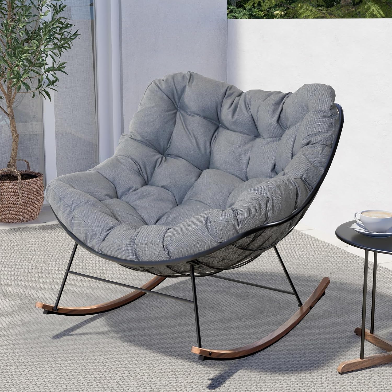 Grand patio Rocking Chair Outdoor ECoated Papasan Rocking Chair with Cushion
